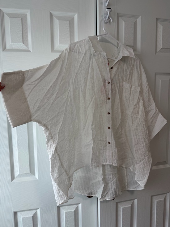 Umgee Tops - Umgee Cream Oversized Short-Sleeve Button-Up Shirt